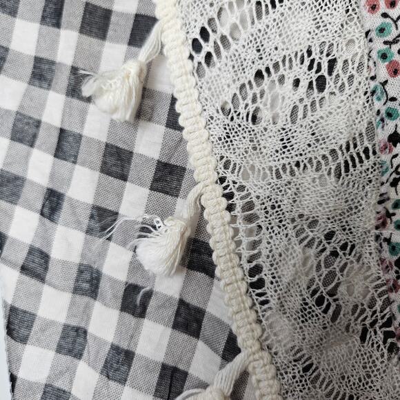 Pimkie Boho Layered Scarf Shawl Wrap Black Ivory Floral Check Tassel - Picture 5 of 12